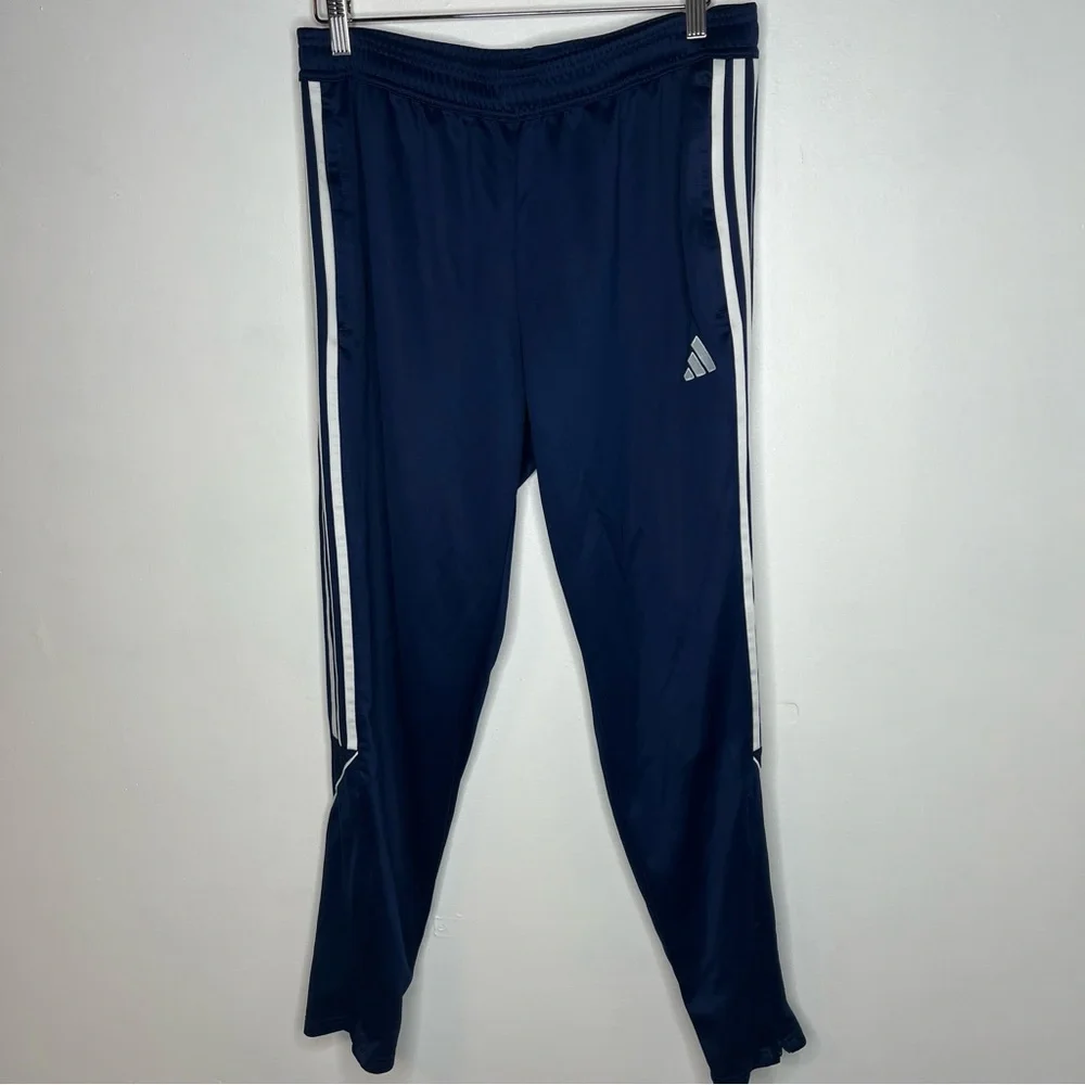 Adidas Blue joggers athletic pants white stripe - Picture 1 of 5
